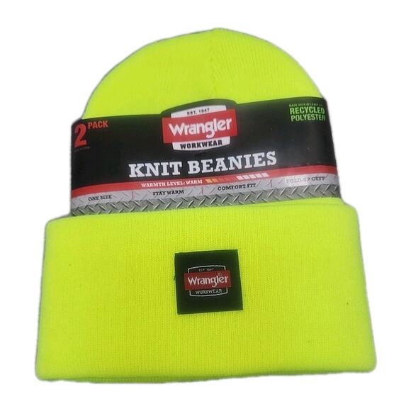 Wrangler 2 Pack Workwear Hat Beanie Knit Mens One Size Yellow Gray [82] - Picture 1 of 13